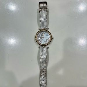 Badgley Mischka white leather watch